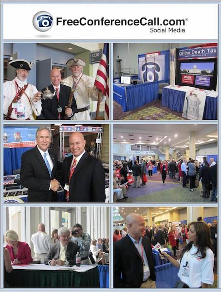 FreeConferenceCall.com collage of users at a conference