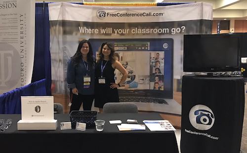 Two employees at the CUE conference