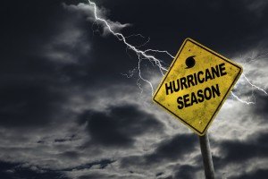 Hurricane season sign against stormy background