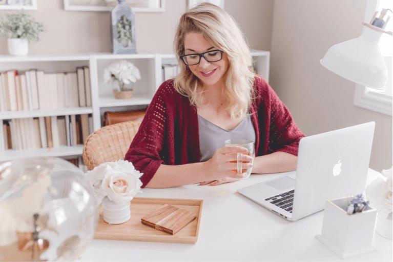 A woman working in her home office