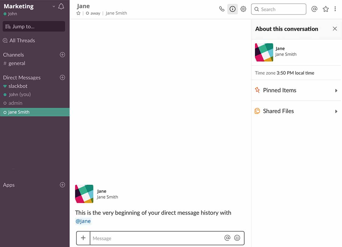 דף פרטי חשבון Slack