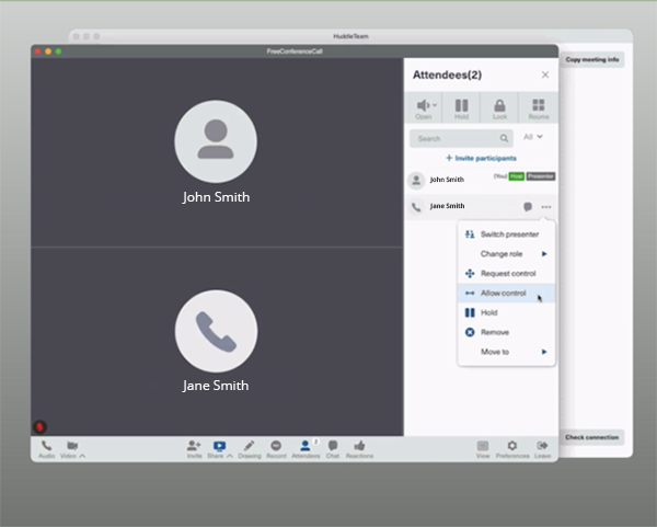 Snapshot of FreeConferenceCall Remote Desktop Control Option